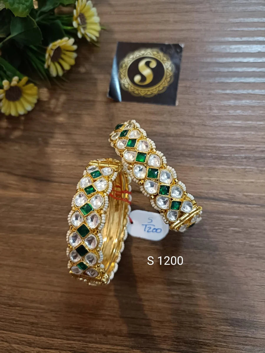 Pachi Kundan openable bangles