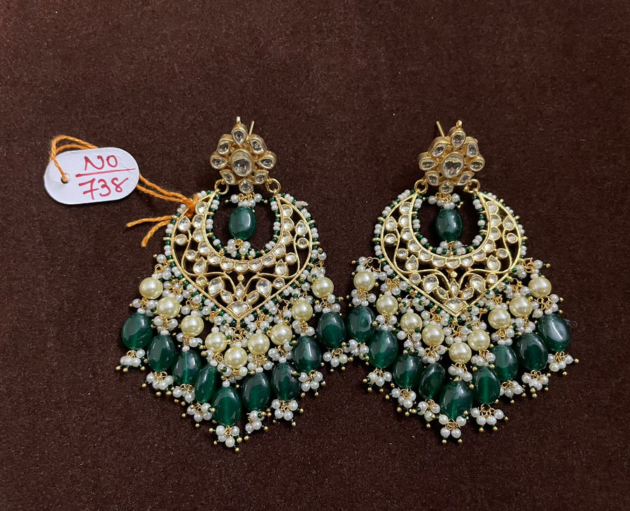 Gold plated pachi kundan chandbalis