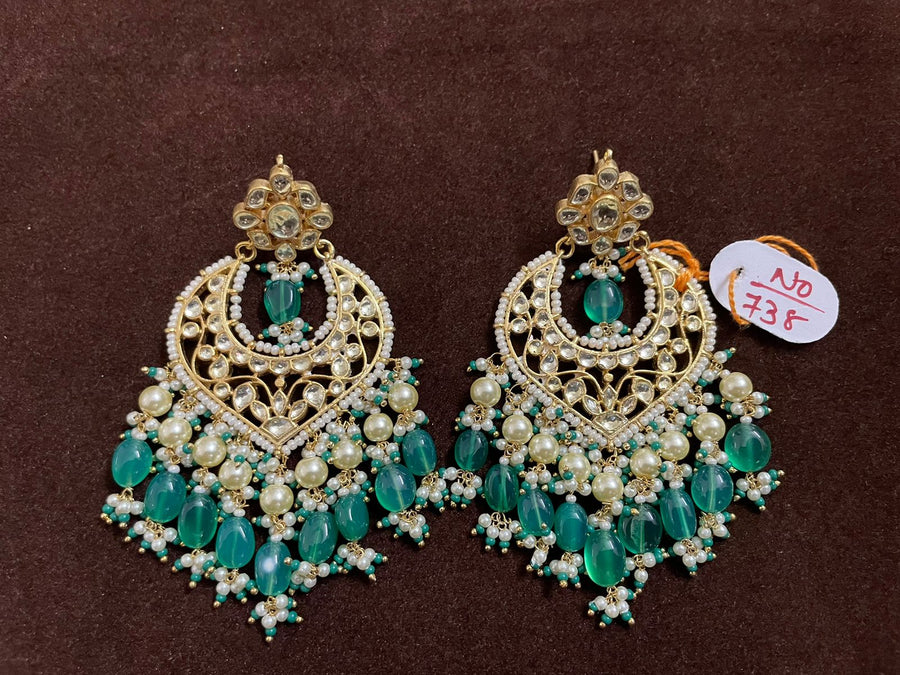 Gold Plated Pachi Kundan Chandbalis