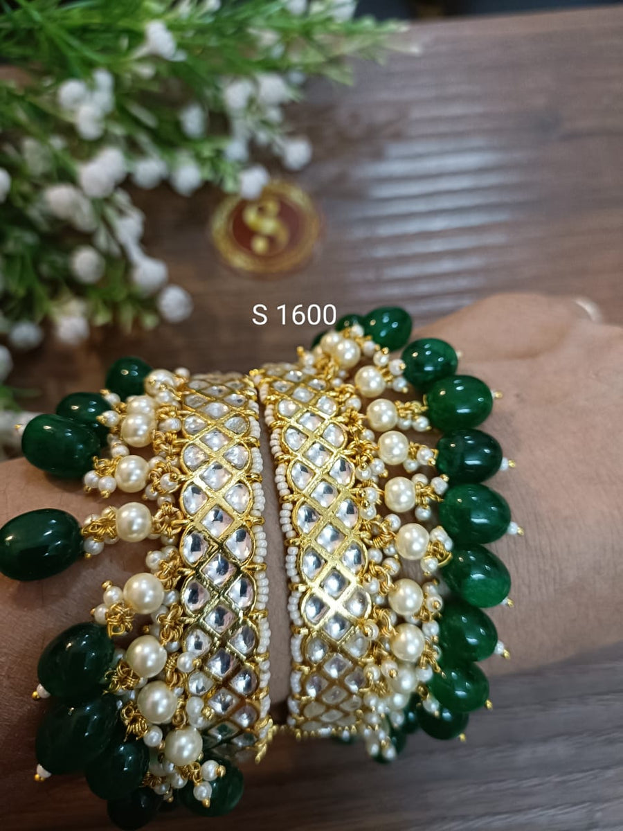 Pachi Kundan openable bangles