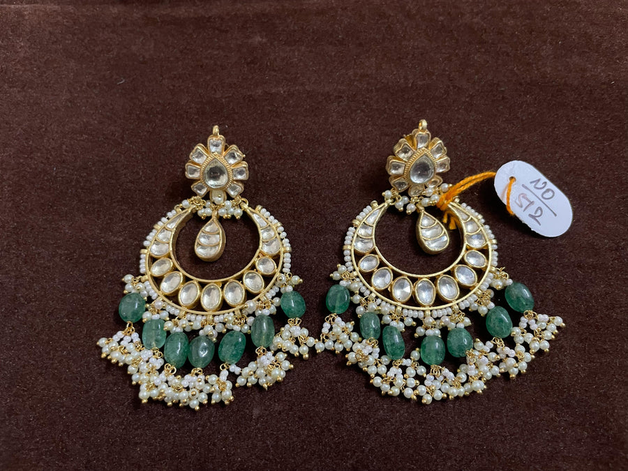 Gold plated pachi kundan chandbalis