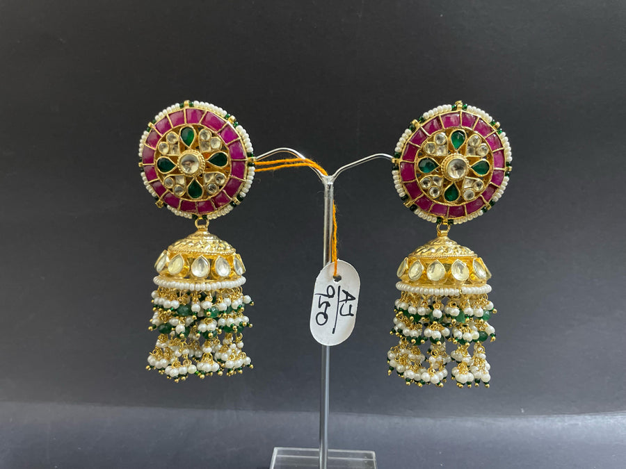 Gold plated pachi kundan Jhumkas Earrings