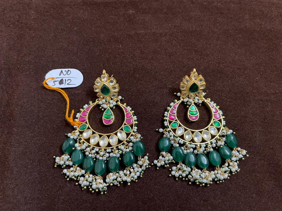 Gold plated pachi kundan chandbalis