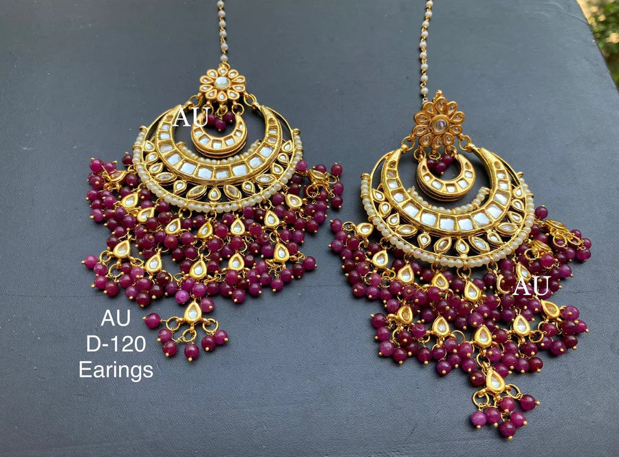 Gold plated kundan chandbalis