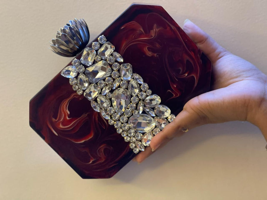 Pearls Embellished Resin Clutch