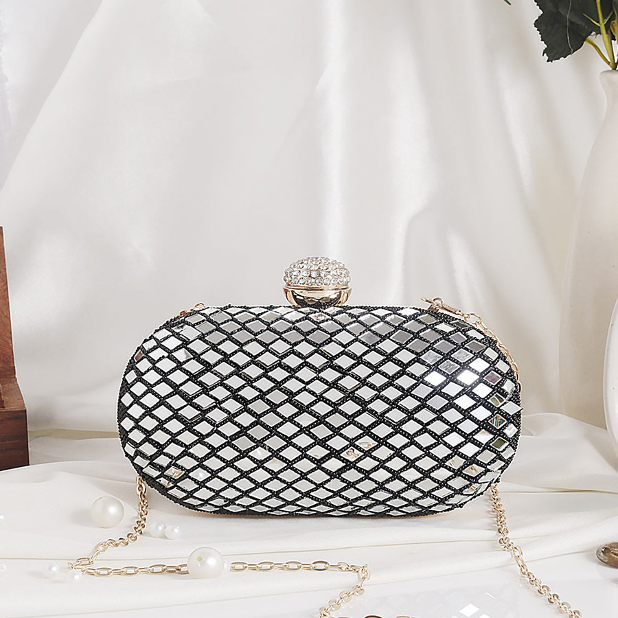 Oval Clutch With Mirror Work