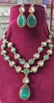 Double Layered Moissanite kundan Necklace Set