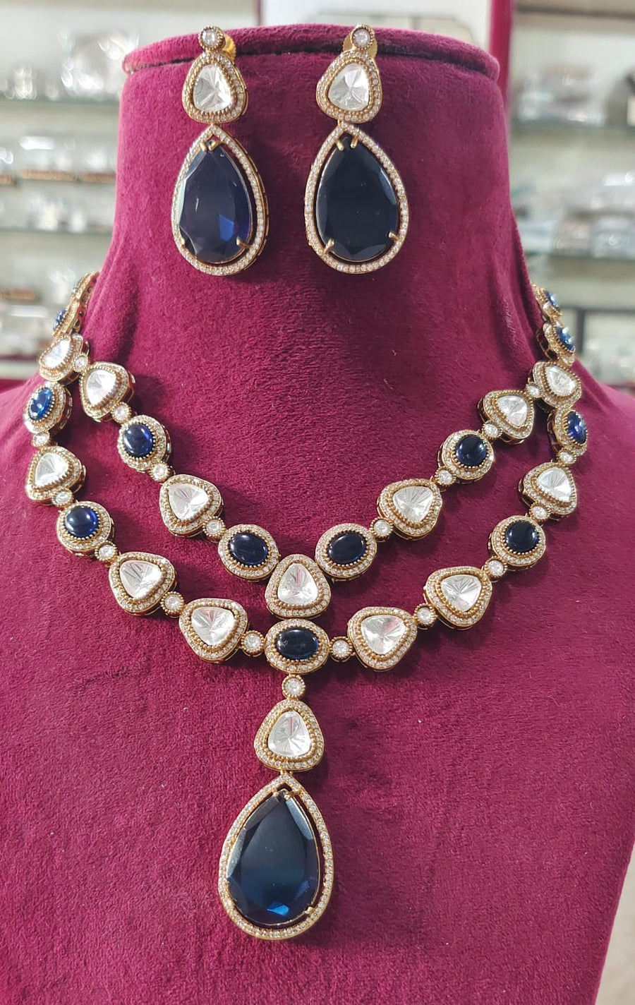 Double Layered Moissanite kundan Necklace Set