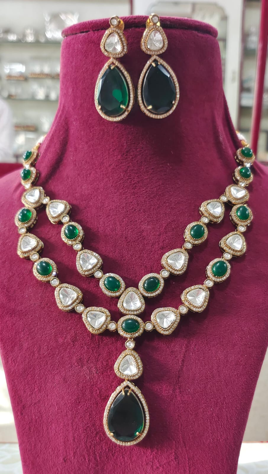 Double Layered Moissanite kundan Necklace Set