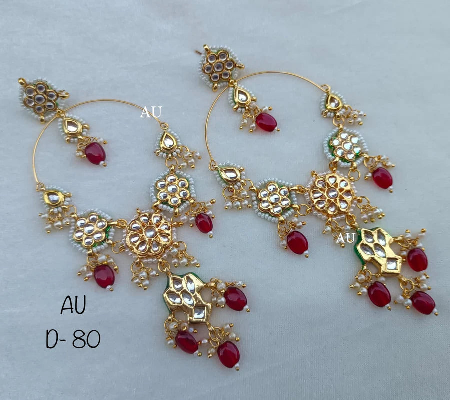 Gold plated kundan chandbalis