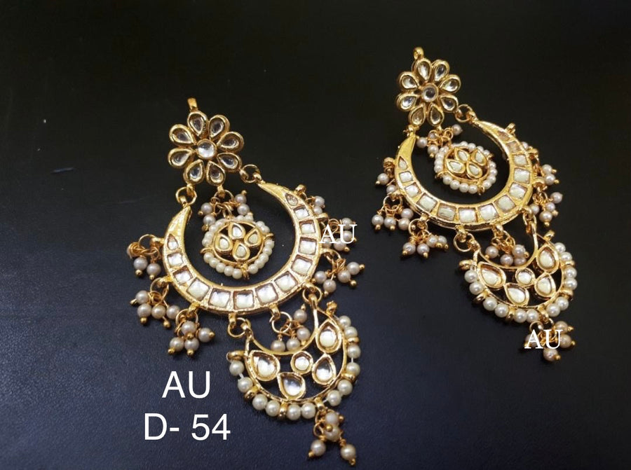 Gold plated kundan chandbalis