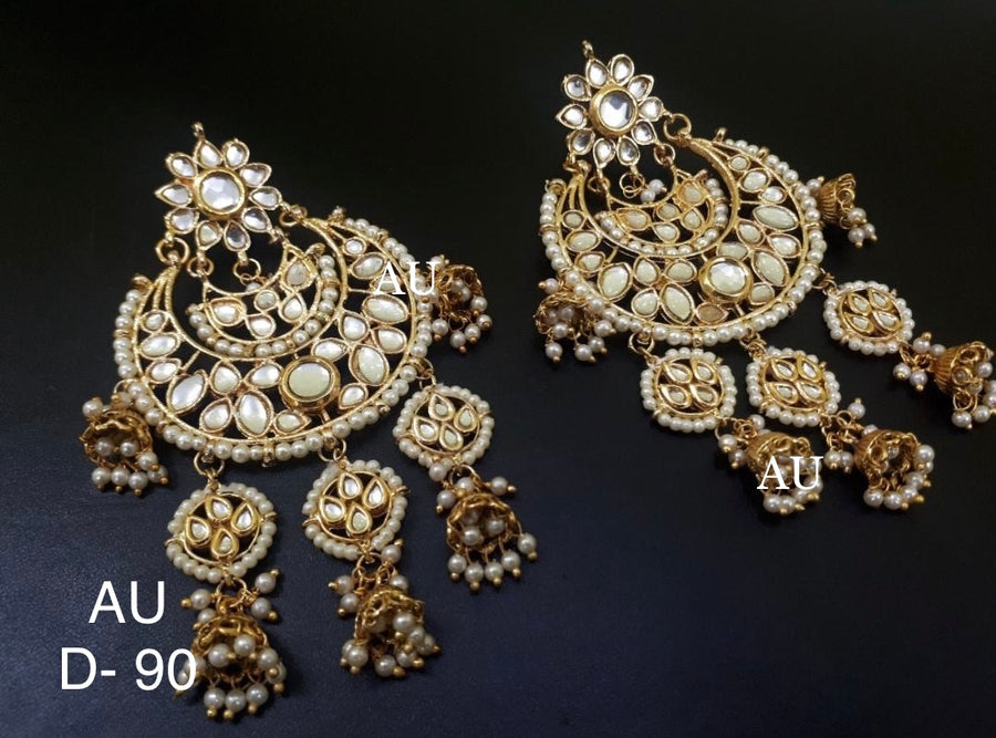 Gold plated kundan chandbalis